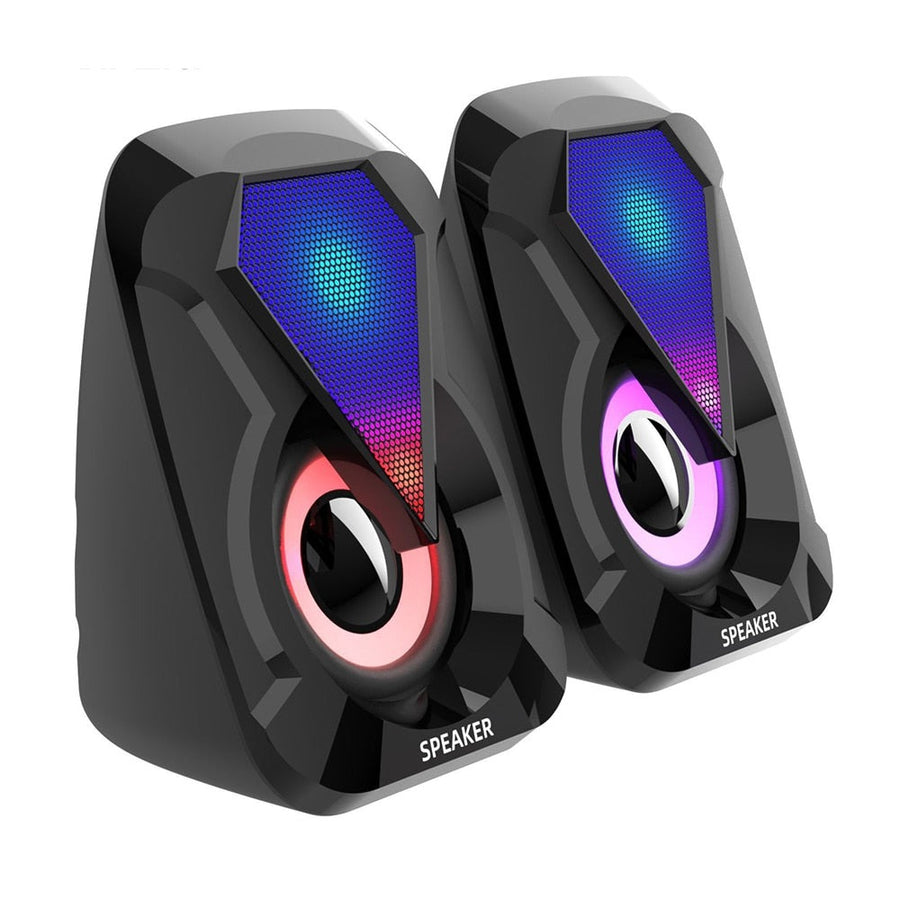 USB Wired Computer Speakers with Bass, Stereo Sound, and Colorful LED Light Show